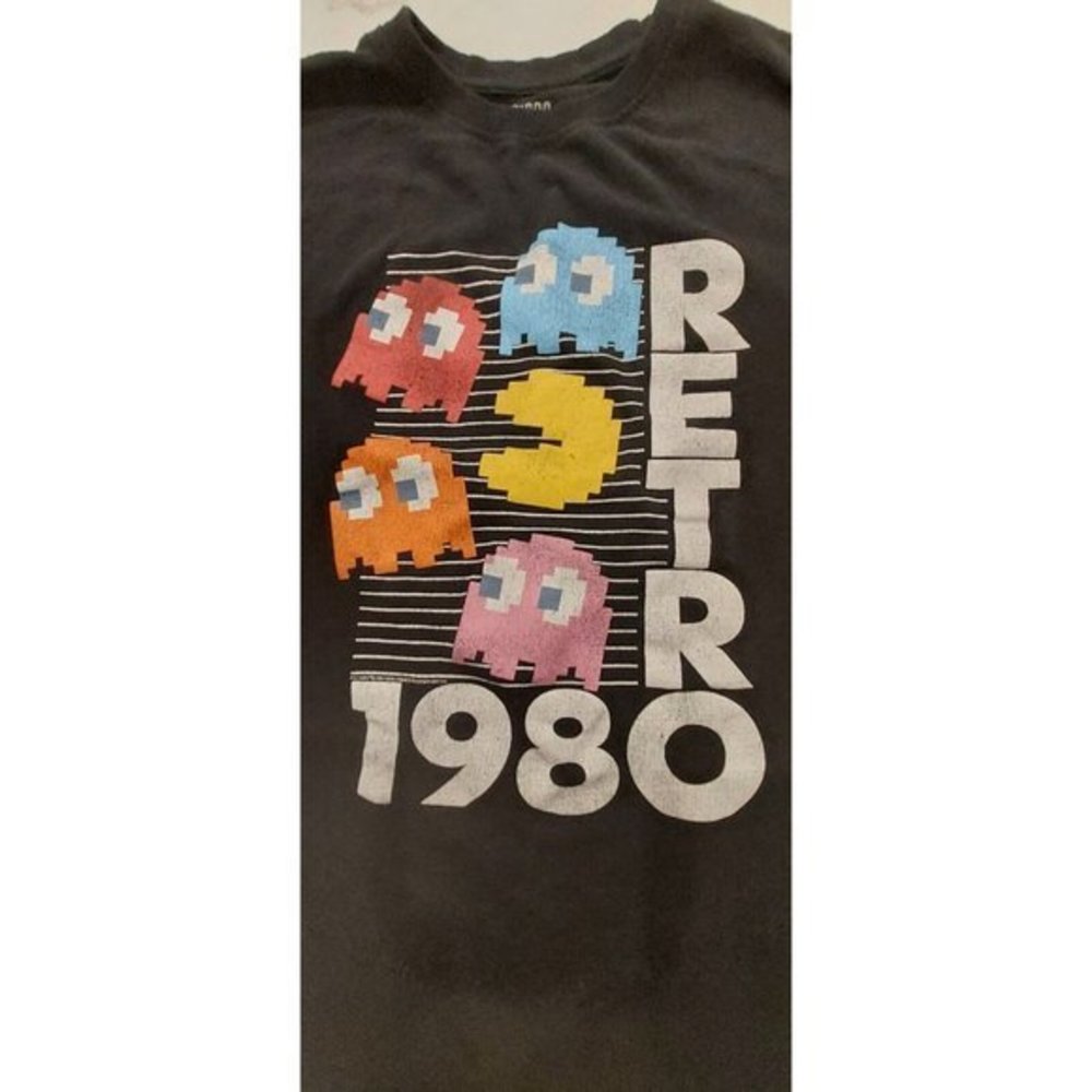 PAC MAN RETRO 1980 Black short sleeve t shirt Video Games 80’s PacMan Size Med - Picture 2 of 5